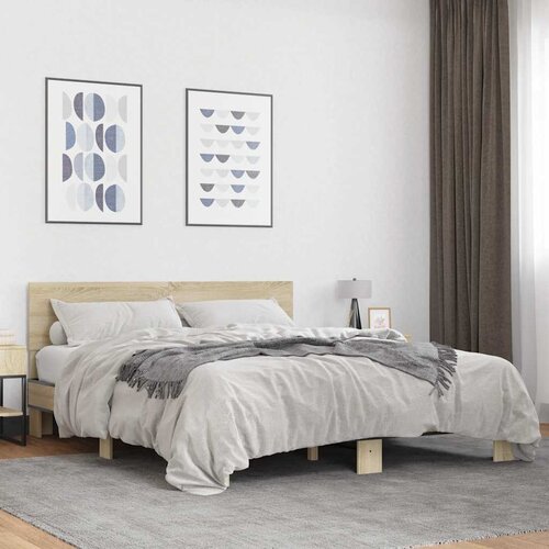  Okvir za krevet boja hrasta 160x200 cm konstruiran drvo i metal Cijene