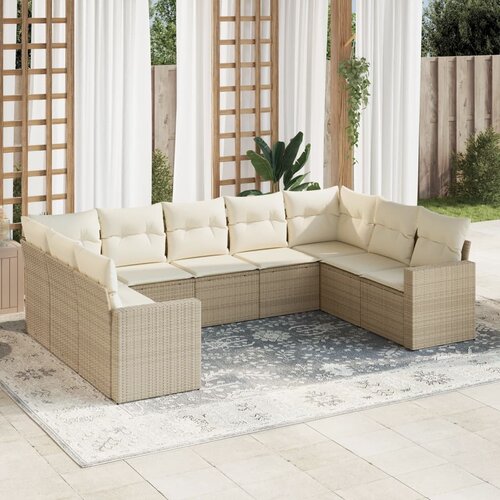 vidaXL 9-dijelni set vrtnih sofa s jastucima bež od poliratana Cijene