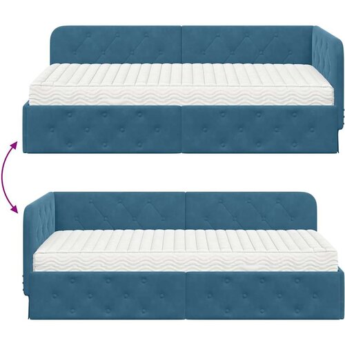 VidaXL Kotna postelja z vzmetnico z vzglavjem Modra 100 x 200 cm Žamet Slike