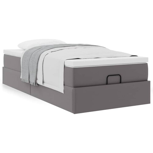 VidaXL Otomanski posteljni okvir z vzmetnico siv 90x200 cm um. usnje Slike