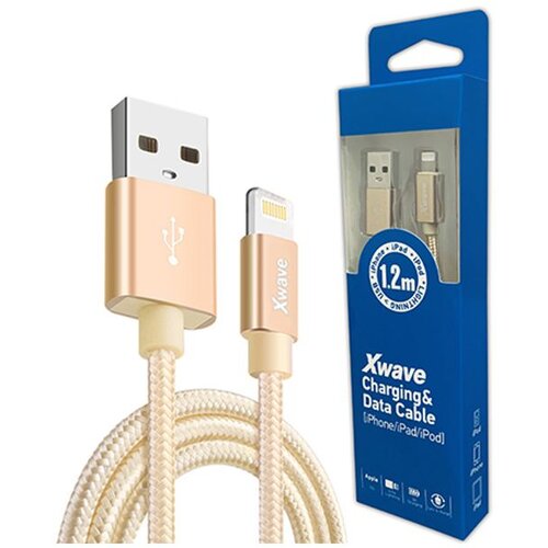 X Wave kabl usb iphone 1.2M 3A,lightning aluminium,upleteni zlatni Slike