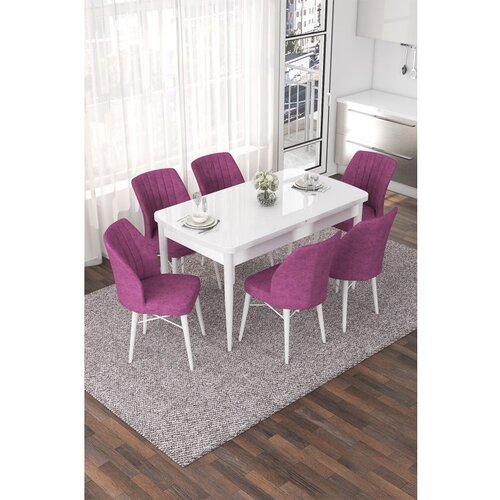 Hanah home nef - white, purple whitepurple extendable dining table & chairs set (7 pieces) Cene
