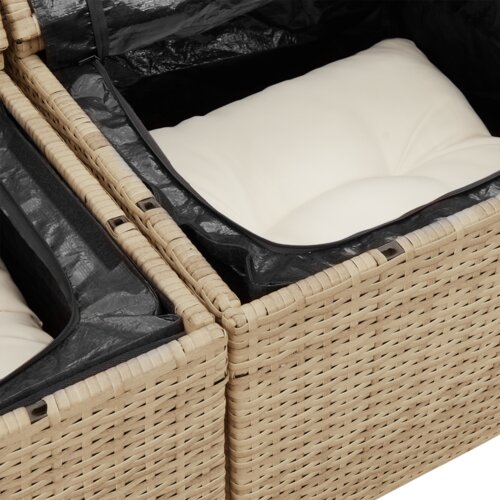 vidaXL 11-dijelni vrtni sofa set s jastucima bež poli ratan akacija, 2-sjedalni vrtni sofa s pohranom i jastucima bež poli ratan, 3-dijelni vrtni set za objedovanje s jastucima bež poli ratan akacija Cene