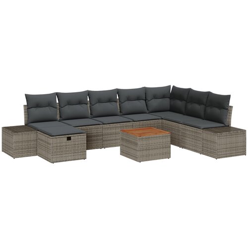 VidaXL 9 delni vrtna sofa set z blazinami siva poli ratan Slike