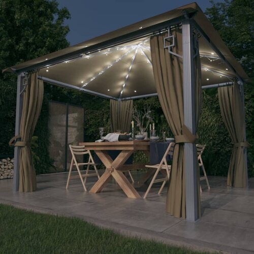 vidaXL Paviljon z zaveso in LED lučkami 3x3 m taupe aluminij Cene