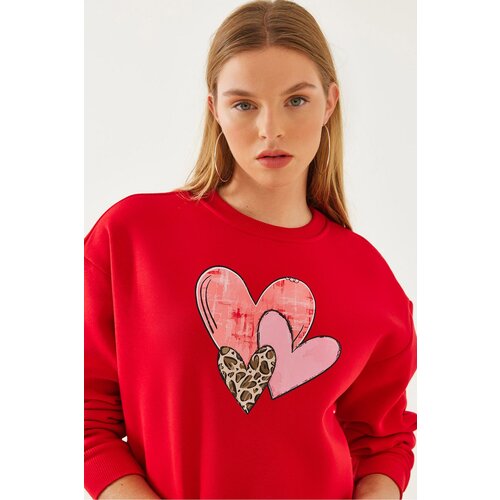 Bianco Lucci Women's Heart Printed Sweatshirt MBHS017 Slike