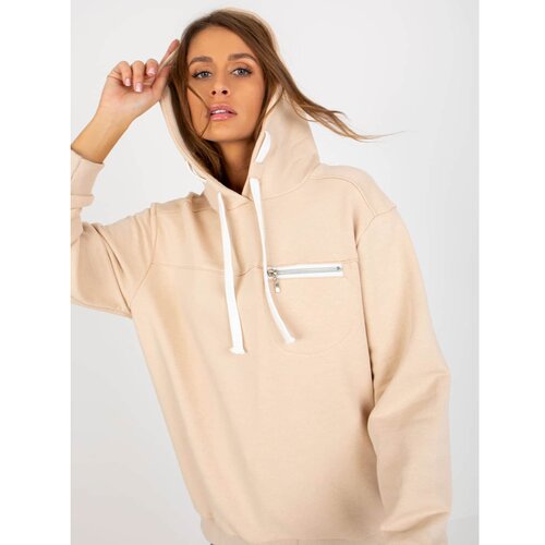 Fashion Hunters Light beige sweatshirt with a hood and drawstrings Slike