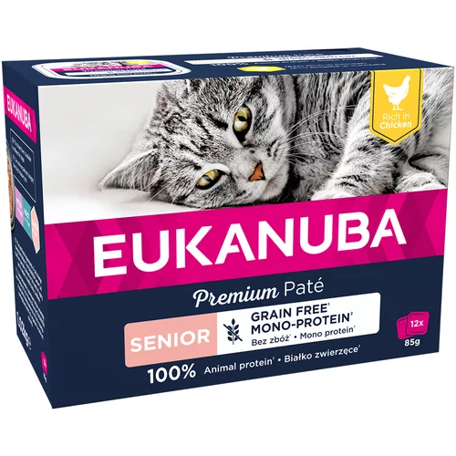 Eukanuba 20 + 4 gratis! mokra mačja hrana brez žitaric 24 x 85 g - Senior brez žitaric Piščanec