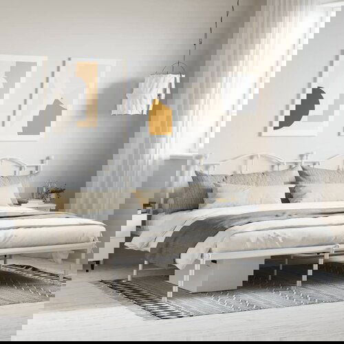 vidaXL Metalni okvir za krevet s uzglavljem bijeli 200x200 cm Cene