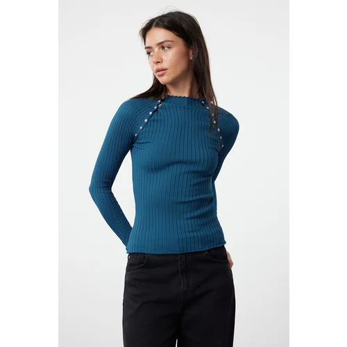 Trendyol Petrol Window/Cut Out Accessory Detailed Knitwear Sweater