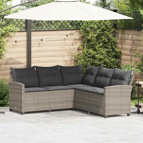 vidaXL Kavč kavč v obliki črke L z blazinami Grey Poly Rattan Cene