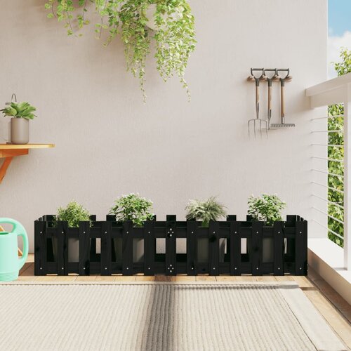 vidaXL Vrtna visoka greda z ograjico črna 150x30x30 cm trdna borovina Cene