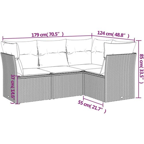 VidaXL 4-dijelni set vrtnih sofa s jastucima svijetlosivi poliratan Slike