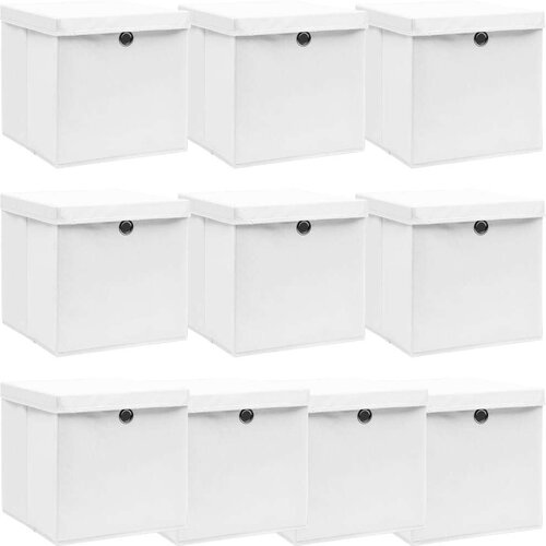 vidaXL škatle za shranjevanje s pokrovi x 10 bele 32x32x32 cm blago Cene