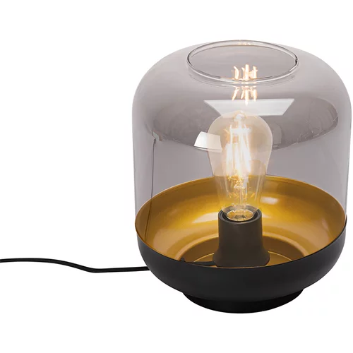 QAZQA Dizajnerska namizna svetilka črna z zlatom in dimljenim steklom - Kyan