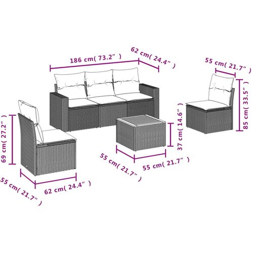  Vrtna garnitura - 6-dijelni set vrtnih sofa od poliratana s jastucima crni - Crna 1 Slike