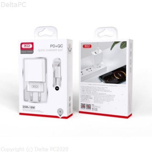 XO wall charger CE02A PD 20W QC 3.0 18W 1x USB 1x USB-C white + USB-C – Lightning Cijene