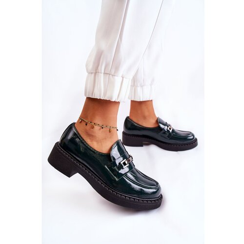 Kesi Lacquered Shoes With Silver Ornament Green Hestill Cene