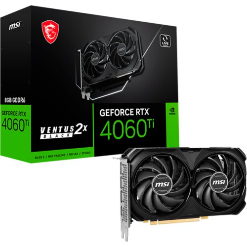 MSI Video Card NVidia RTX 4060 VENTUS 2X BLACK 8G OC (8GB GDDR6/128bit, PCI-E 4.0 x8, 1×8 pin, Retail) Cijene