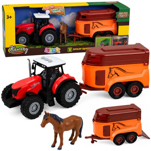  Tractor with Trailer for Transporting Horse Figurine Lights Sounds 3 pcs. Cene