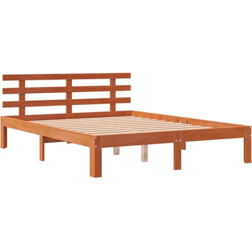 VidaXL Posteljni okvir z vzglavjem vo&amp;scaron;čeno rjava 140x190 cm borovina, (21038334) Slike