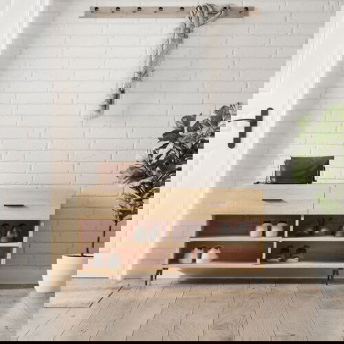 VidaXL Klupa za cipele boja hrasta 102 x 35 x 55 cm konstruirano drvo Slike