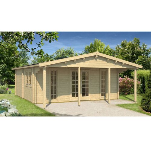 Male kuće Drvena kuća BURGOS 595 &times; 595 cm sa &scaron;indrom Cijene