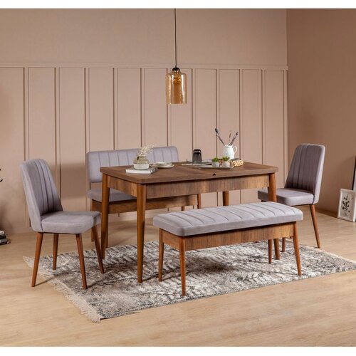 Hanah home Vina Walnut Soho Grey WalnutSoho Extendable Dining Table & Chairs Set (5 Pieces) Cene