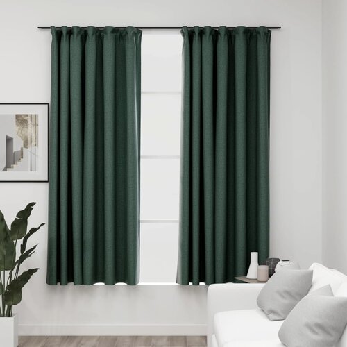 VidaXL Zavjese za zamračivanje s kukama 2 kom zelene 140 x 175 cm Slike