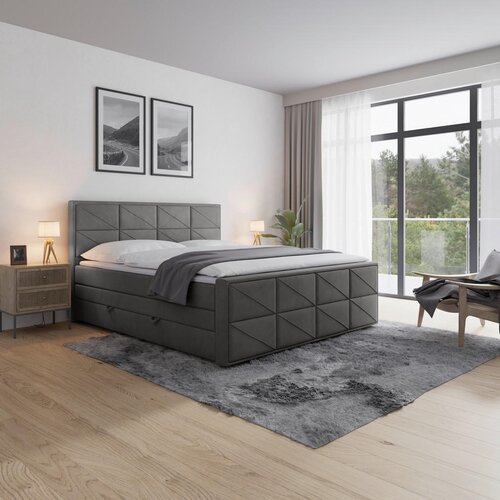 MID.YOU postelja boxspring 180 cm x 200 cm , kovina, umetna masa, tekstil, karton, leseni material antracit Cene