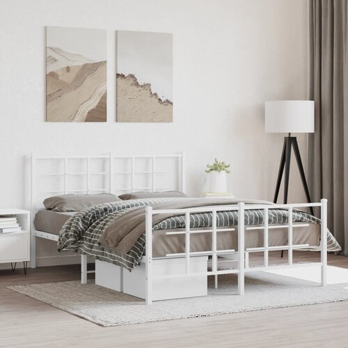  The Living Store Kovinski posteljni okvir z vzglavjem in vznožjem bel 140x200 cm - Posteljni Okvir, (21450422) Slike