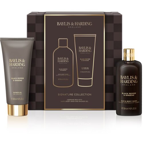 Baylis & Harding For Him Black Pepper & Ginseng Signature Collection set: gel za prhanje za telo in lase Black Pepper & Ginseng 300 ml + gel za prhanje Black Pepper & Ginseng 200 ml za moške Cene