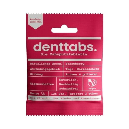 Denttabs. Tablete za či&amp;scaron;ćenje zuba s fluorom - jagoda Slike