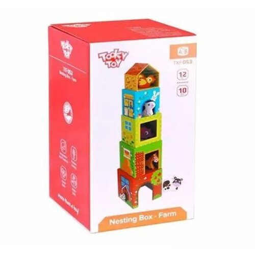 Tooky Toy Kocke za zlaganje s kmetijsko tematiko in lesene živali Slike