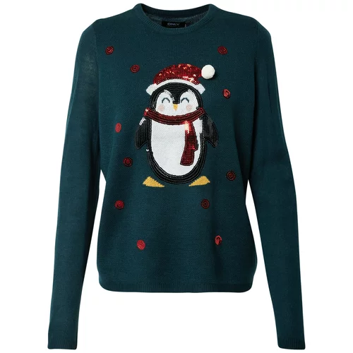 Only Pulover 'XMAS EXCLUSIVE PINGUIN' tamno zelena / miks boja