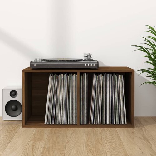 VidaXL Kutija za pohranu vinilnih ploča smeđa 71 x 34 x 36 cm drvena Slike