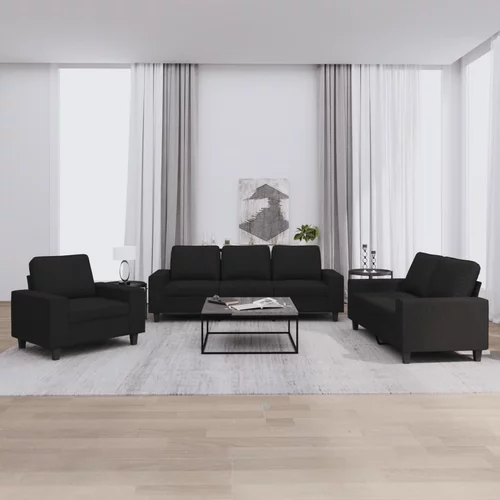  3-dijelni set sofa crni od tkanine