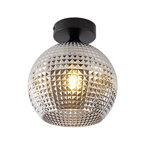 QAZQA Stropna svetilka Art Deco črna z dimnim steklom - Sphere