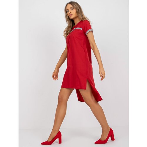 Fashion Hunters Red asymmetrical dress made of cotton Slike