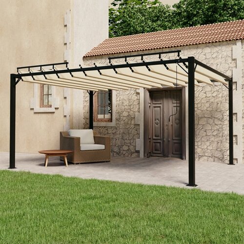 vidaXL Paviljon z rešetkasto streho 3x4 m krem blago in aluminij Cene