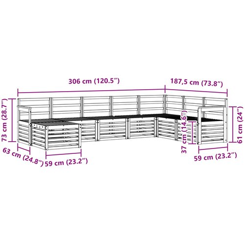  Set vanjskih sofa 8 kom. Prirodna Smeđa 306 x 187,5 x 73 cm Slike