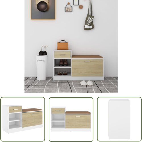 The Living Store Klop za čevlje bela sonoma hrast 94,5x31x57 cm inženirski les - Klop Za Čevlje, (21744527) Slike