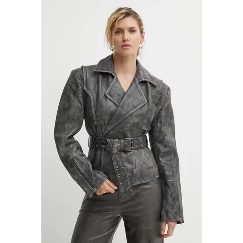 Gestuz Kožna jakna za žene, boja: siva, za prijelazno razdoblje, 10909058