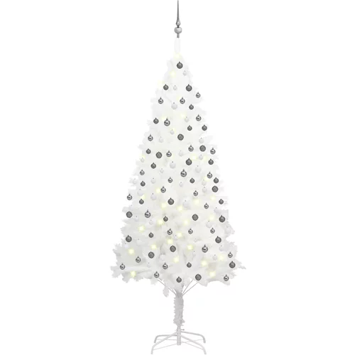  Umjetno božićno drvce s LED svjetlima i kuglicama bijelo 210 cm