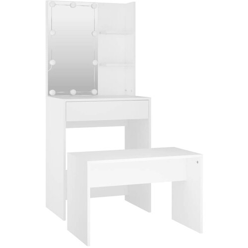  Set toaletnog stolića LED bijeli od konstruiranog drva Bijela 86.5 x 35 x 136 cm Slike