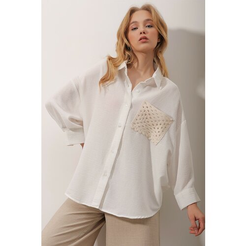 Trend Alaçatı Stili Shirt - White - Oversize Slike