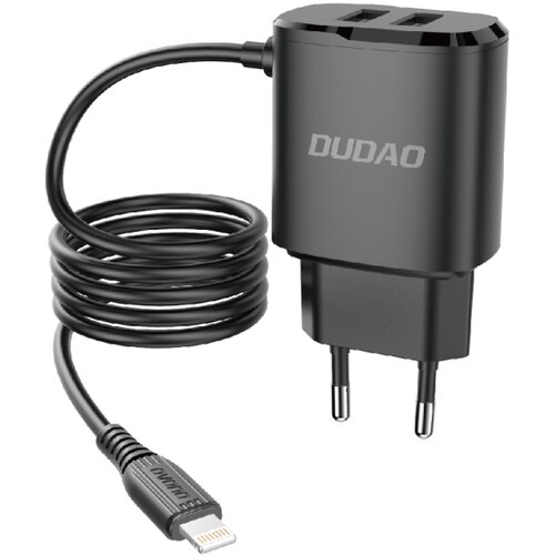 Dudao punjač 2x USB s ugrađenim USB kabelom Lightning 12W crni (A2ProT) - Crna Cijene