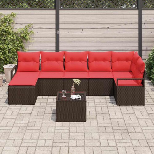  Set sofe s jastukom s pohranom 8 pcs Smeđa i crvena poliratan Slike