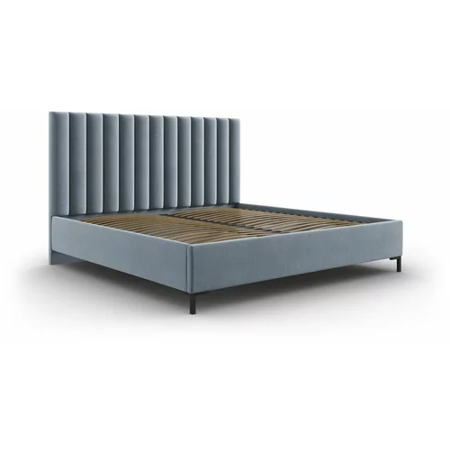 Mazzini Beds Svetlo modra oblazinjena zakonska postelja s prostorom za shranjevanje z letvenim dnom 160x200 cm Casey –