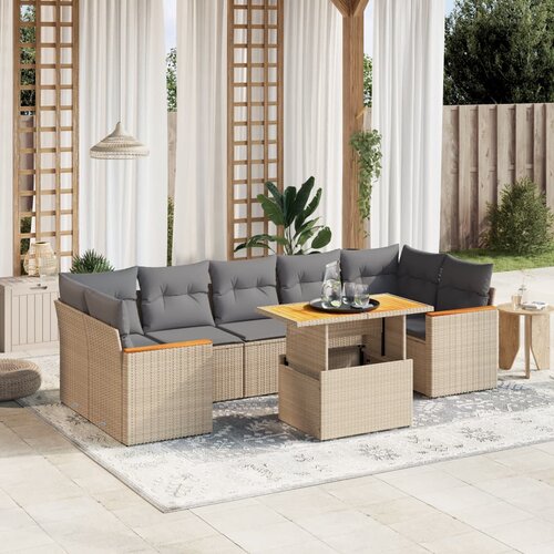 vidaXL 8-dijelni set vrtnih sofa od poliratana s jastucima bež Cijene